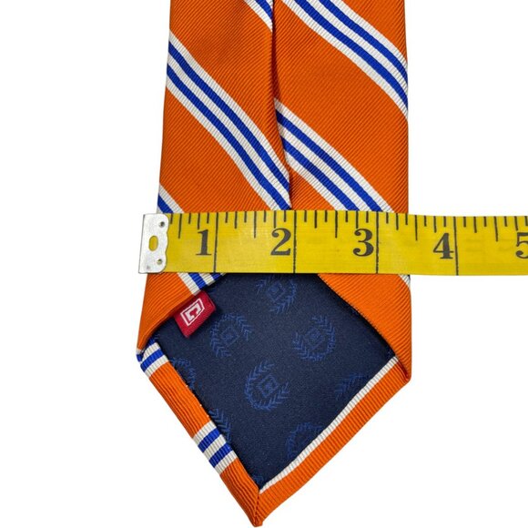 Chaps Vintage Tie 100% Silk Striped Repp Regimental Orange Blue - Picture 5 of 6